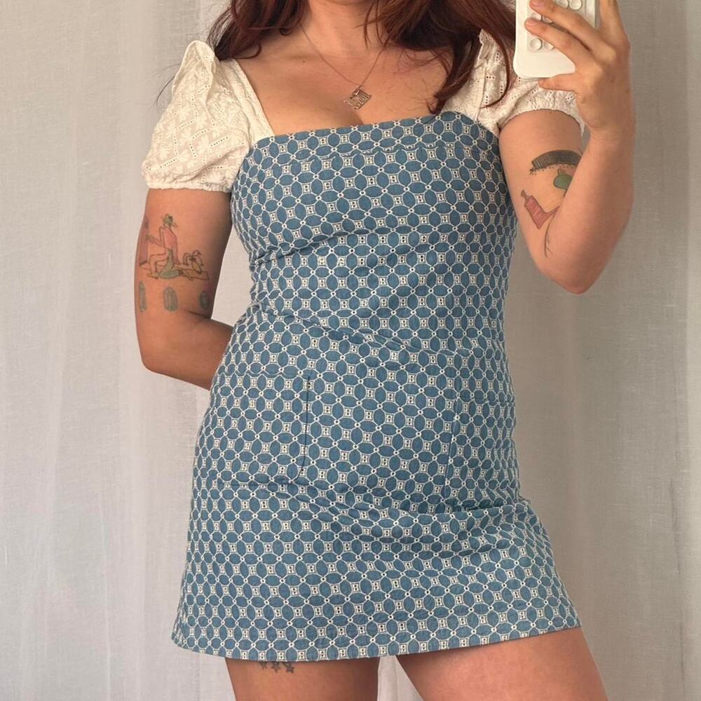 ✿ blue eyelet mini dress ⋆ cottagecore puff sleeve babydoll ✿